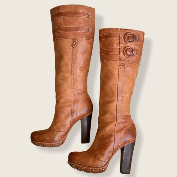 Frye Frankie Over the Knee Buckle Stud Heeled Boot - Picture 5 of 16